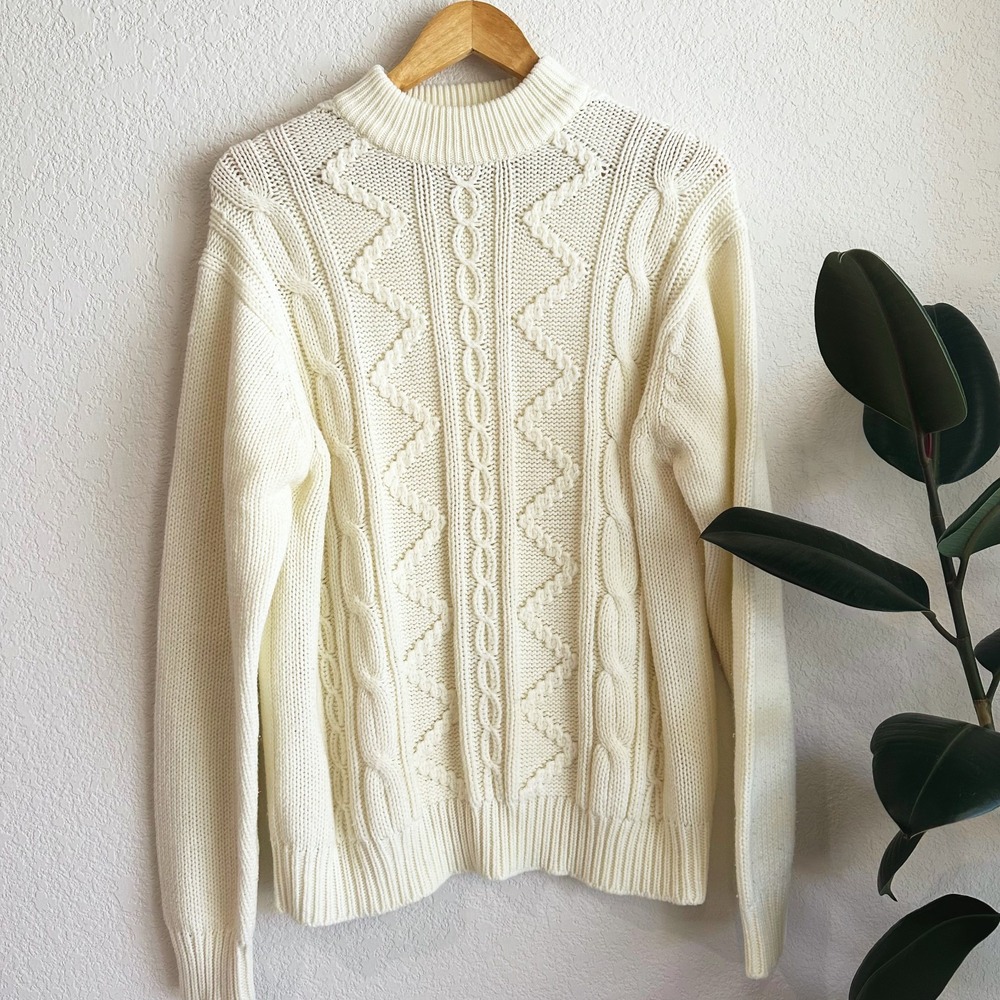 VTG Alexanders Cable Knit Sweater XL 90s Minimalist Fisherman Rory Gilmore Ivory
